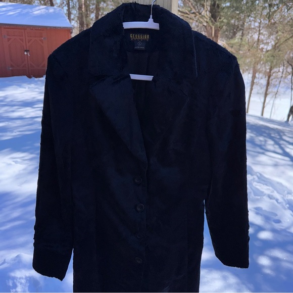 90s Vintage Faux Fur Long Black Coat GEORGIOU Studio - Picture 3 of 12